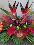 Tropical table centerpiece.  Silk flower floral arrangements silk flower