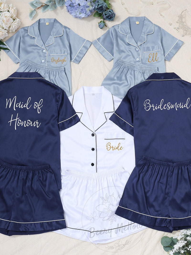 Matching Wedding Morning Pajamas, Personalized Bridesmaid Pajamas, Monogram Bridal PJs, Getting Ready Outfit wedding flower