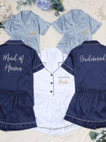 Matching Wedding Morning Pajamas, Personalized Bridesmaid Pajamas, Monogram Bridal PJs, Getting Ready Outfit wedding flower
