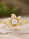 14K Gold Lifelike Lily Birthday Flower Engagement Ring Ð Hand Sculpted Floral Ring with Leaves, Nature Inspired Wedding Ring for Women birthday flower