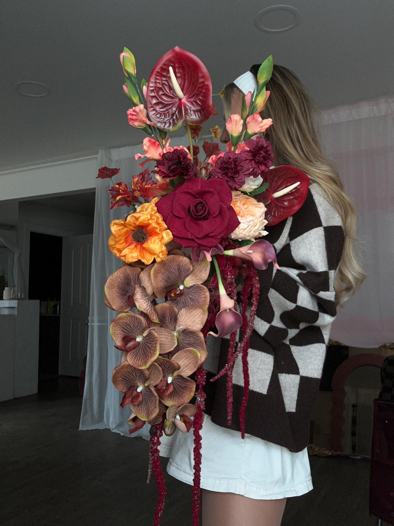 Burgundy Silk Flower Bridal Bouquet | Modern Autumn Wedding silk flower