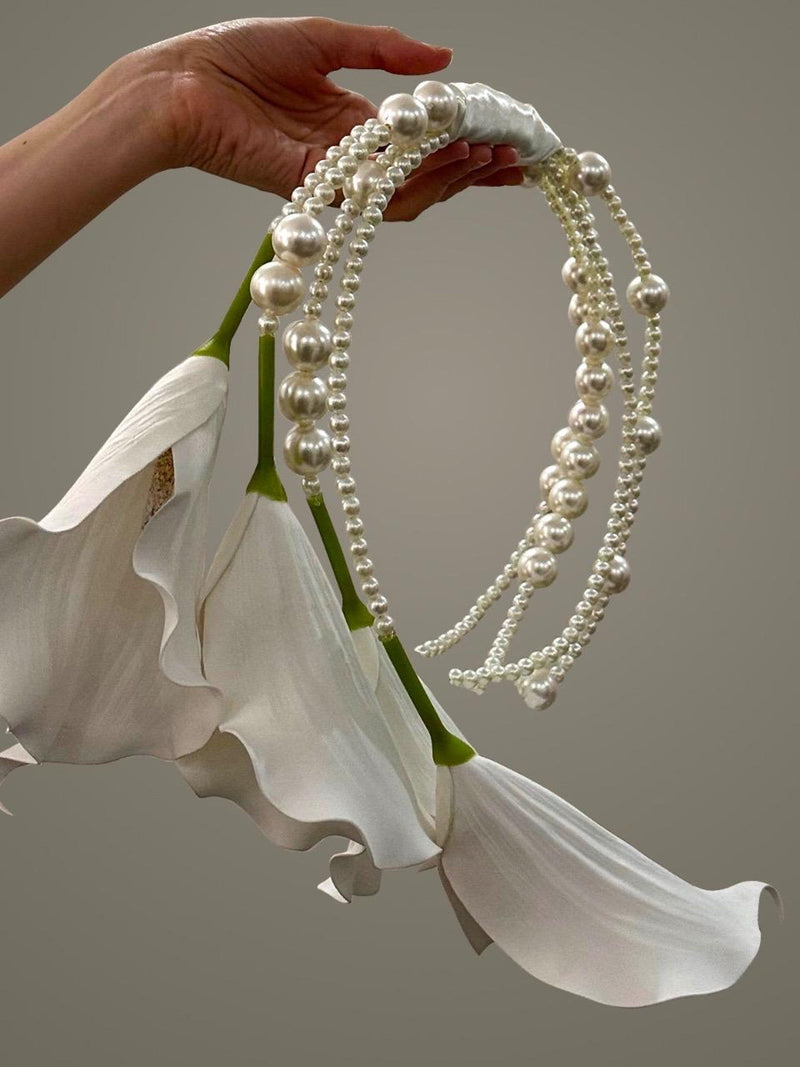Pearl & Calla Lily Bridal Bouquet: Modern White Faux Flowers wedding flower