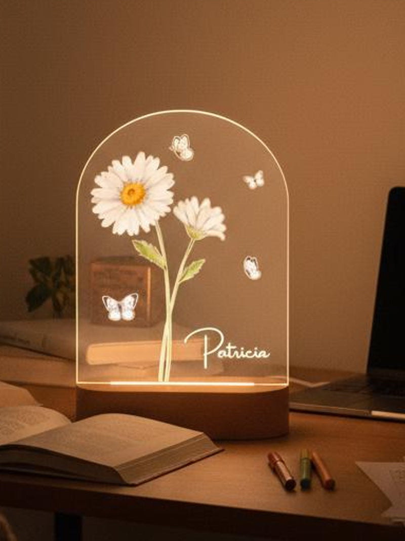 Custom Birth Flower Night Light with Name, Personalized Flower Nursery Decor, Boho LED Lamp, Baby Shower Gift, Birthday Gift, Gift for Kids birthday flower