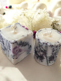 Botanical Pillar Candle: Dried Flowers, CocoSoy Wax, Green Tea & Lemongrass, Lavender ANNIVERSARY