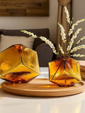 Amber Glass Cube Vase, minimalist home decor, hydroponic flower pot, floral arrangement, unique luxury style house warming gift, living room house warming flower