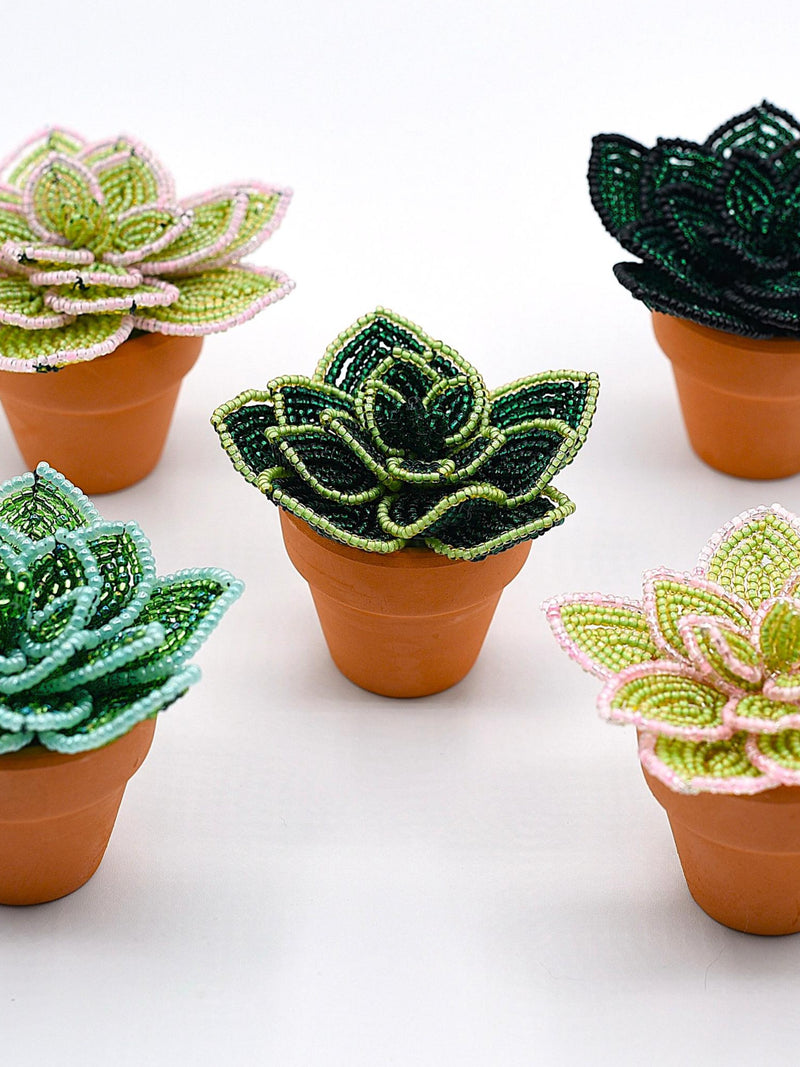 Handmade Beaded Succulent in Terracotta Pot: Forever Faux Plant Decor faux plants