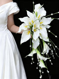 Romantic White Calla Lily Bridal Bouquet with Draping Pearls Bouquet
