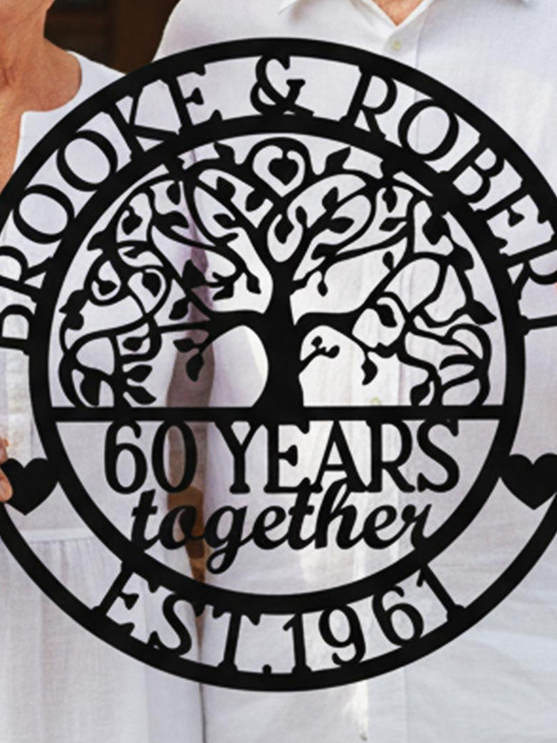 Custom 60th Anniversary Gift for Parents, Personalized Tree of Life Metal Sign, Family Name Wall Art, Diamond Anniversary Outdoor Decor ANNIVERSARY