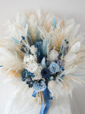 Dusty Blue Rustic Bridal Bouquet,White Preseved  Rose Fall Wedding Flowers,Artificial flowers,Boho Rustic Bridal Flowers Bouquet