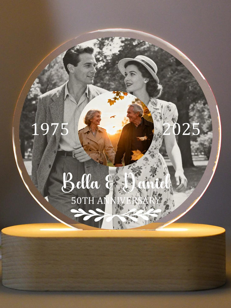 Personalized Then and Now Photo Night Light, 50th Anniversary LED Lamp, Golden Wedding Keepsake, Anniversary Gifts for Parents, Xmas Gifts ANNIVERSARY
