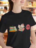 Romance Reader Gift, Books and Lips T-Shirt, Book Lover Tee, Flowers and Floral Motive Shirt, Bookish Girl, Cute Reader Gift, Book Club Love Romance Flower