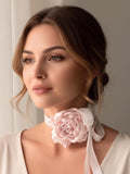 Handmade Satin Silk Flower Rose Choker Necklace: Adjustable Velvet Ribbon & Custom Colors silk flower