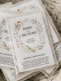 12 pack, Personalized Baby Shower Wildflower Seed Packet Favors - 'Baby in Bloom' SEEDS INCLUDED flower seeds