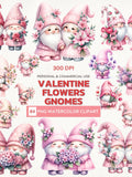 Blossoming Love Ð Watercolor Clipart Set of Valentine Flower Gnomes Love Romance Flower