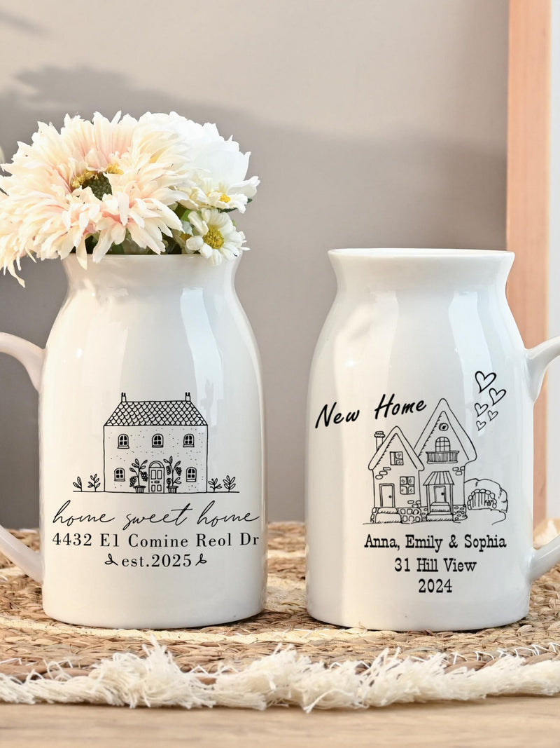 Personalized New Home Ceramic Vase,First Home With Address,New Home New Adventure Vase,Housewarming Gift,Moving In Gift,Home Owner Vase Gift house warming flower