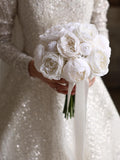 Real-Look White Peony Bridal Bouquet and Boutonniere Ð Artificial Wedding Flower Set wedding flower