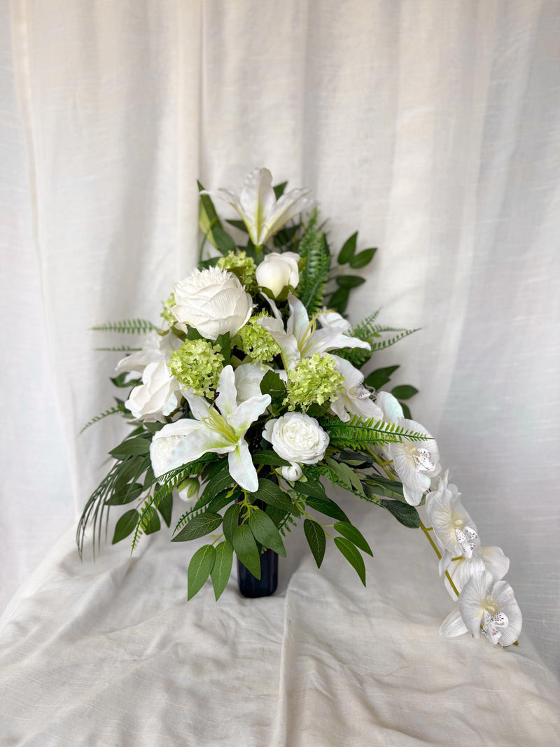White cemetery flowers, artificial grave decorations, elegant white flower funeral arrangement, memorial cemetery decor, black friday sale FLOWER DELIVERY