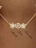 Personalized 14K Gold Birth Flower Necklace, Dainty Birth Flower Bouquet Pendant, Custom Family Gift, Christmas Gift for Mom birthday flower
