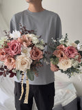 Dusty Rose Wedding Bouquet Set, Ivory Flowers, Eucalyptus Accents wedding flower