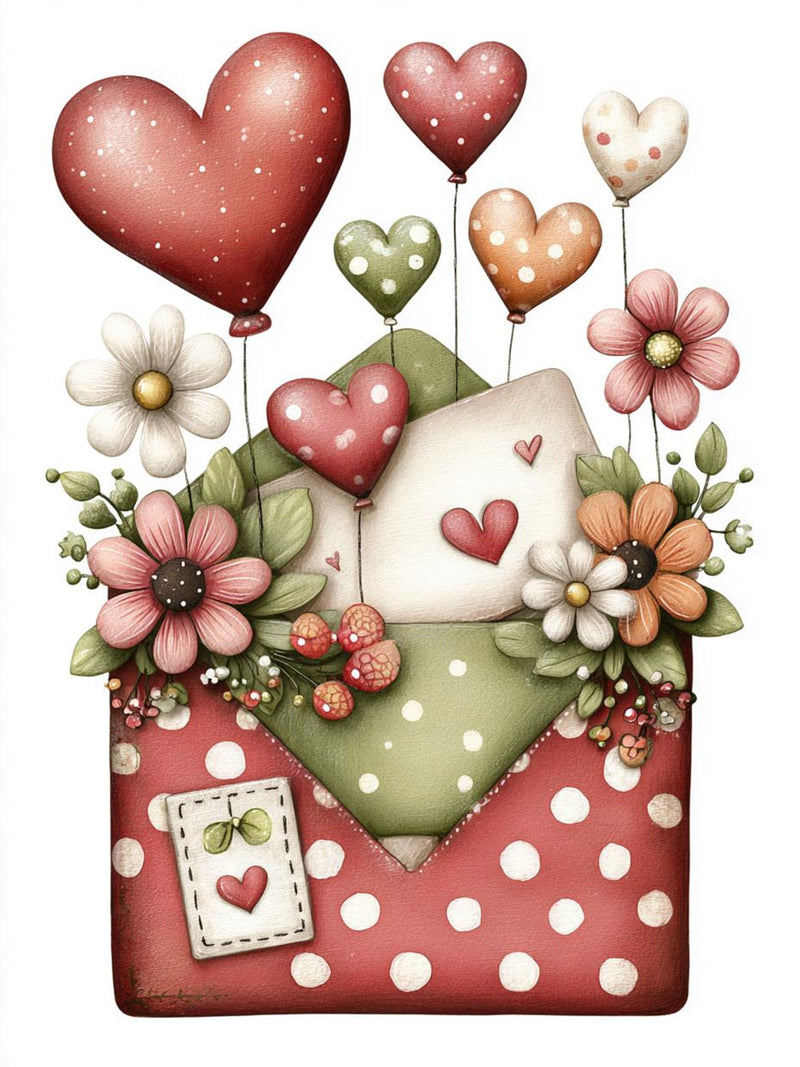 Floral Heart Envelopes, Valentine Letter Clipart, Romantic Flowers PNG, Polka Dot Love Mail Art, Cozy Valentine Set Love Romance Flower