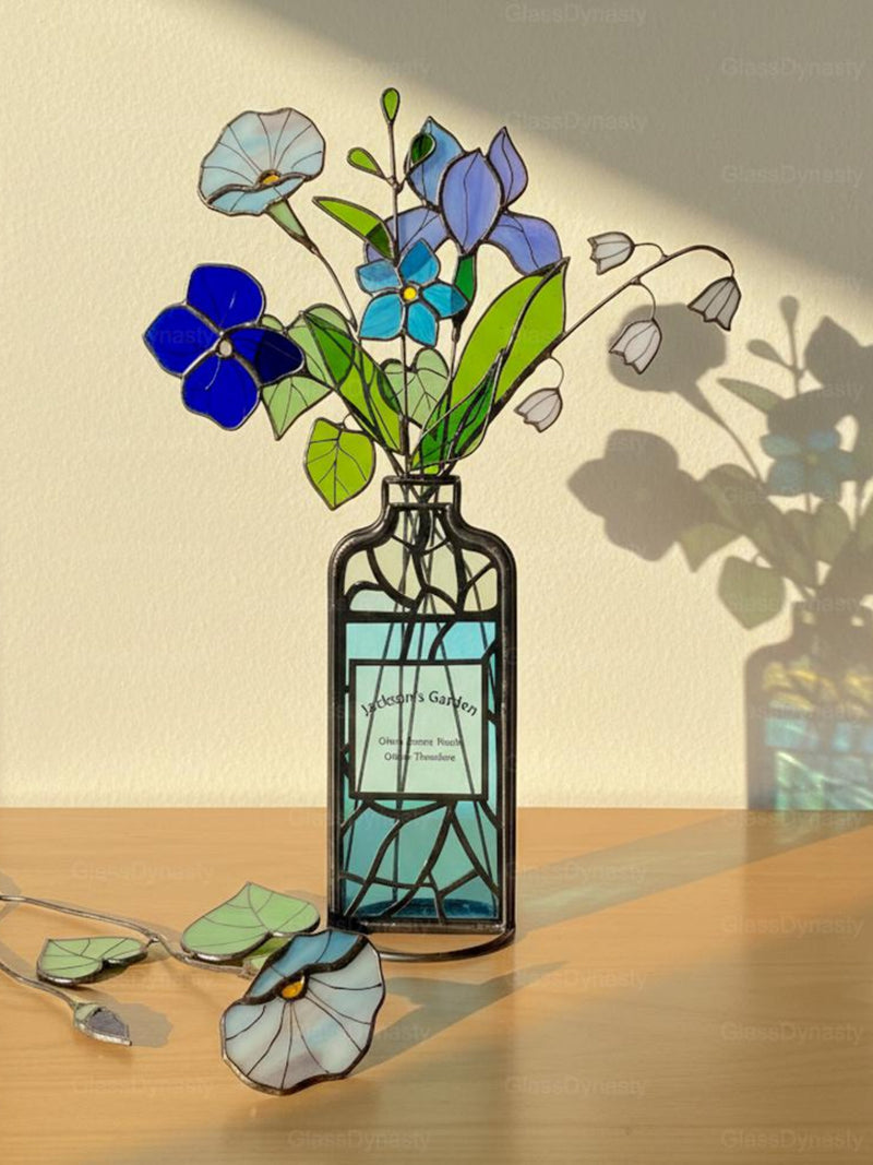 Personalized Birthflower Suncatcher Stained Glass  - Botanical Bouquet Gift birthday flower