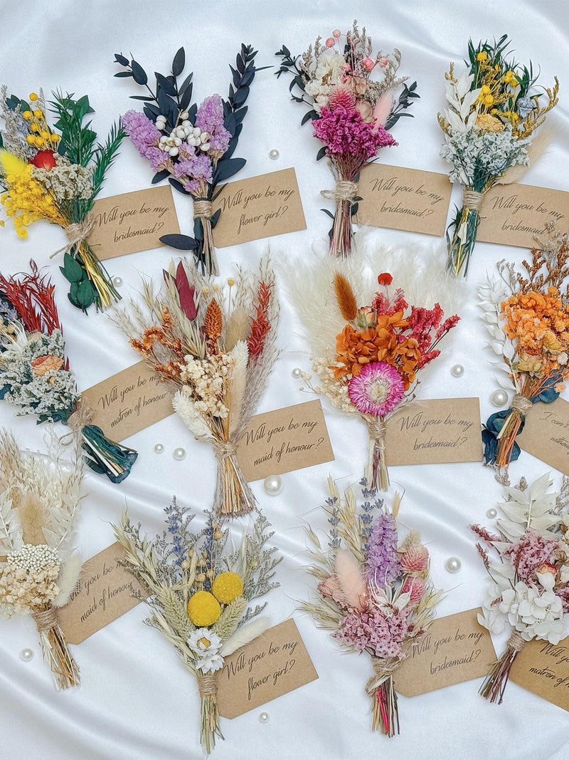 Mini Dried Flower Bouquet, Bridesmaid Proposal Gifts, Wedding Favor, Wedding Decorations, Will You Be My Bridesmaid Tag wedding flower