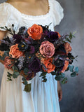 Dark Purple Faux Wedding Bouquet, Artificial Floral Keepsake Bouquet