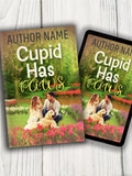 Sweet Couple Romance Book Cover, Premade Spring Cupid Dog Design (KDP Ready, PNG Download) Love Romance Flower