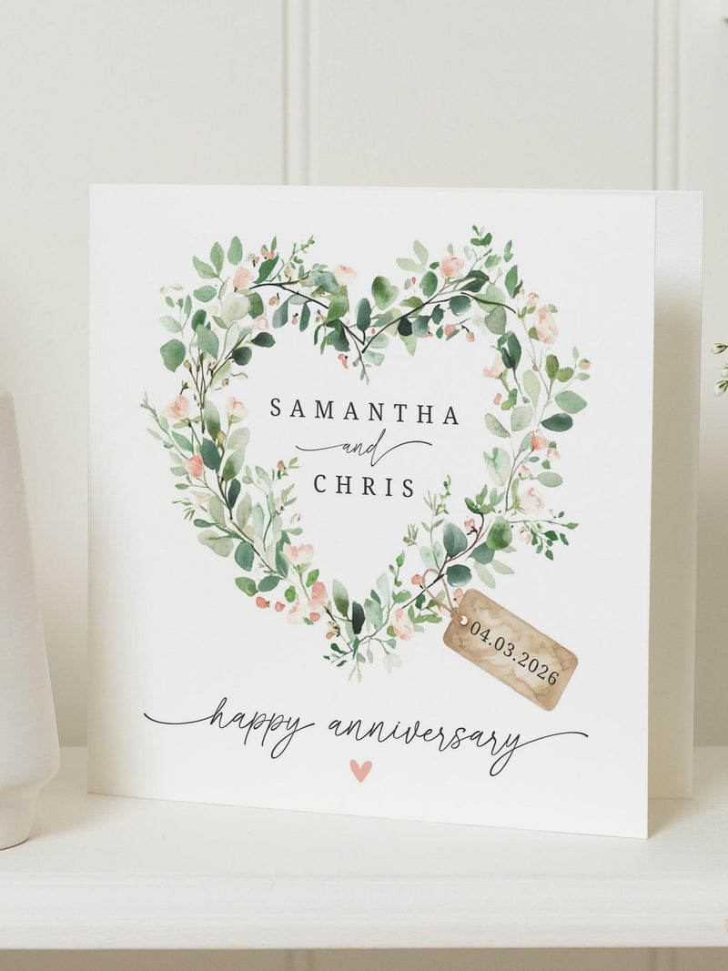Anniversary Card, Personalised Anniversary Card, Wedding Anniversary Card, Anniversary Card for Couple, Heart Floral Anniversary Card ANNIVERSARY
