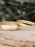 2pcs Floral Engraved Wedding Band Set, Solid Gold Matching Rings, His and Hers Engraved Wedding Bands, Birth Flower Couple Rings wedding flower