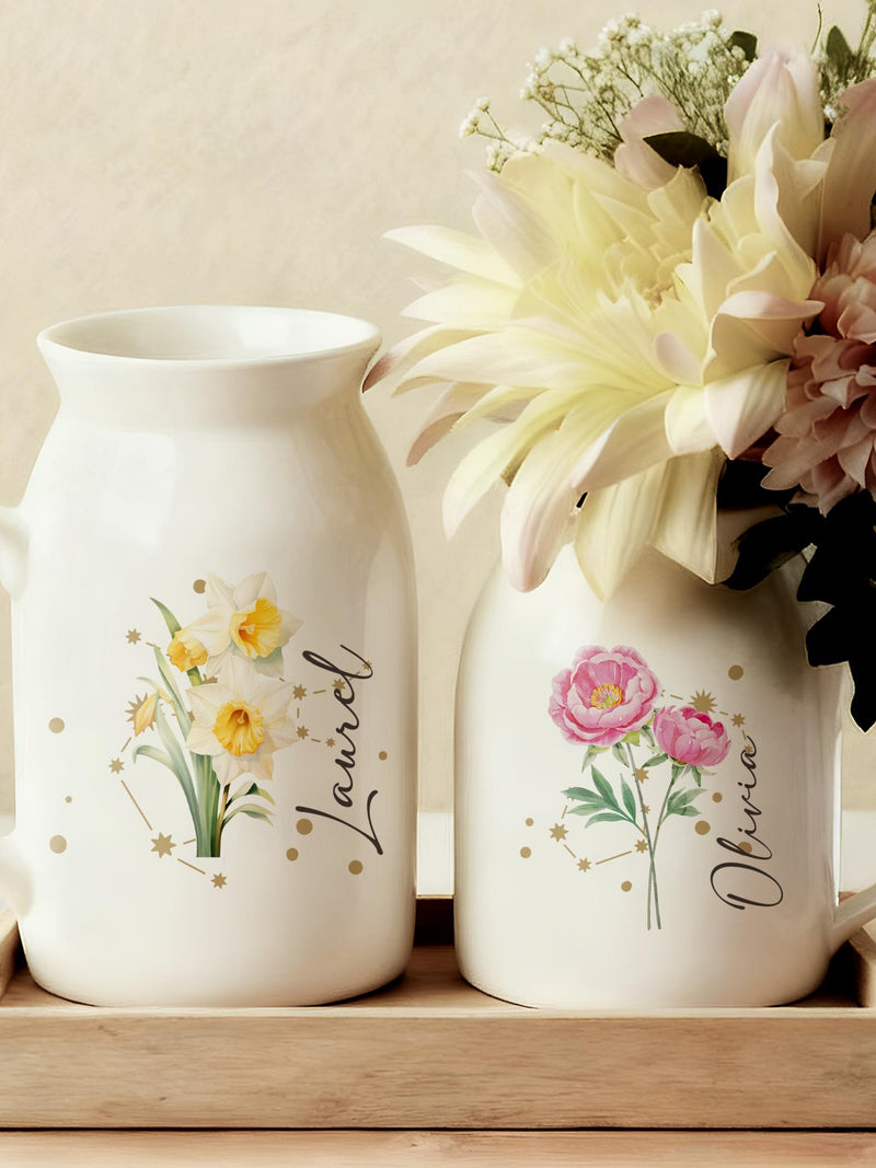 Personalized Birth Flower Vase, Flower Vase with Birth Month, Zodiac Sign Vase, Chrismas, Birthday Gift for Her, Constellation Sign birthday flower