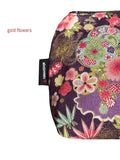 Gold floral Makeup Bag: Japanese Fabric, fully lined, with a matching inside pocket. FLOWER DELIVERY