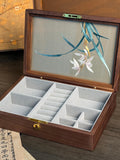 Antique Jewelry Box, Chinese Silk Double-Sided Embroidery Screen, Walnut Wood silk flower