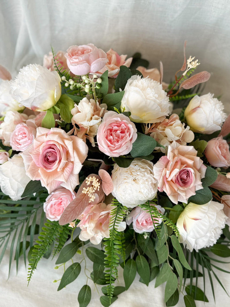 Memorial pink flower arrangement, elegant funeral decoration, pink silk grave flower,  cemetery faux flower for funeral, black friday sale sympathy flower