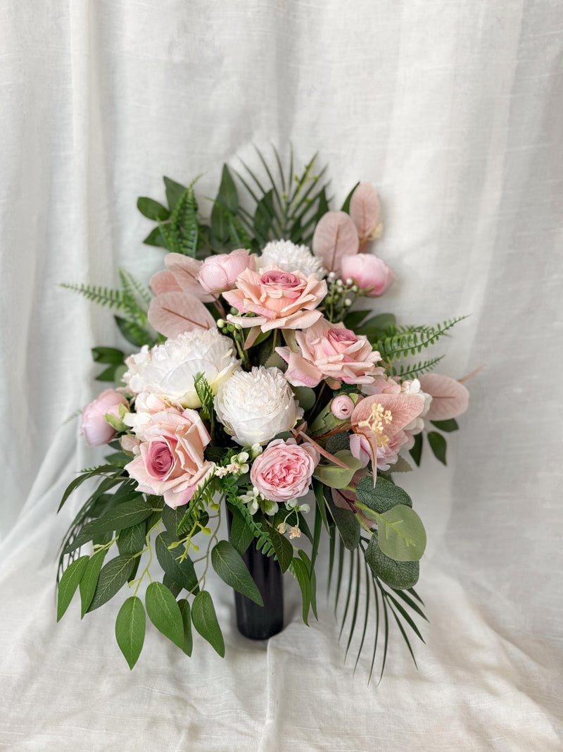 Pink grave flowers and cemetery cone, memorial pink arrangements, cemetery and funeral arrangement, remembrance vase, black friday sale sympathy flower