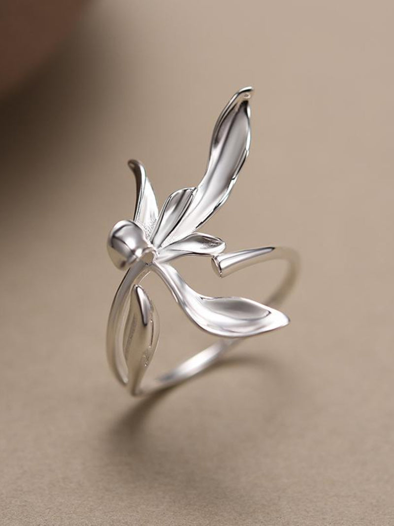 Silver Orchid Flower Ring ¥ Adjustable Bypass Open Size ¥ Sterling Silver Stamped 925 ¥ Tariff Free Delivery to USA FLOWER DELIVERY
