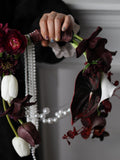 Vintage Burgundy and White Wreath Bouquet: Roses, Calla Lilies & Pearl Accents Bouquet