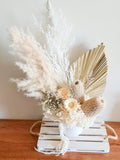 neutral white beige preserved floral arrangement in vase pampas palm banksia dried flowers everlasting bouquet natural home wedding dŽcor house warming flower