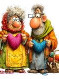 Quirky Valentine Elderly Couple Clipart Ð Watercolor Romantic Love PNG Set (Digital Download) 21 PNG Love Romance Flower