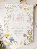 Wildflower 1st Birthday Invitation Template, Wild One Design Digital File F-000 birthday flower