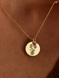 Birth Flower Necklace Birthstone Pendant Ð Personalized Gift for Her, Custom Birthday Jewelry, Minimalist Gold Necklace for Mom birthday flower