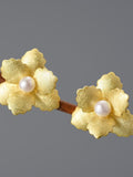Gold Pearl 12mm Flower Stud Earrings ¥ 18k Gold Plated Sterling Silver ¥ Vermeil Botanical Organic Floral ¥ Tariff Free Delivery to USA FLOWER DELIVERY