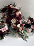 Cascading Wedding Bouquet Bridal Bouquets Peony Rose Mulberry Ivory Pink Eucalyptus Flowers Bouquet
