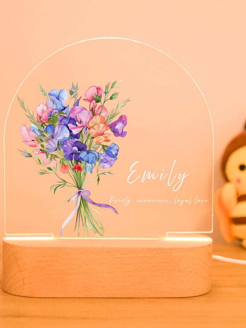 Custom Birth Flower Night Light: Personalized Birthday Gift For Her birthday flower