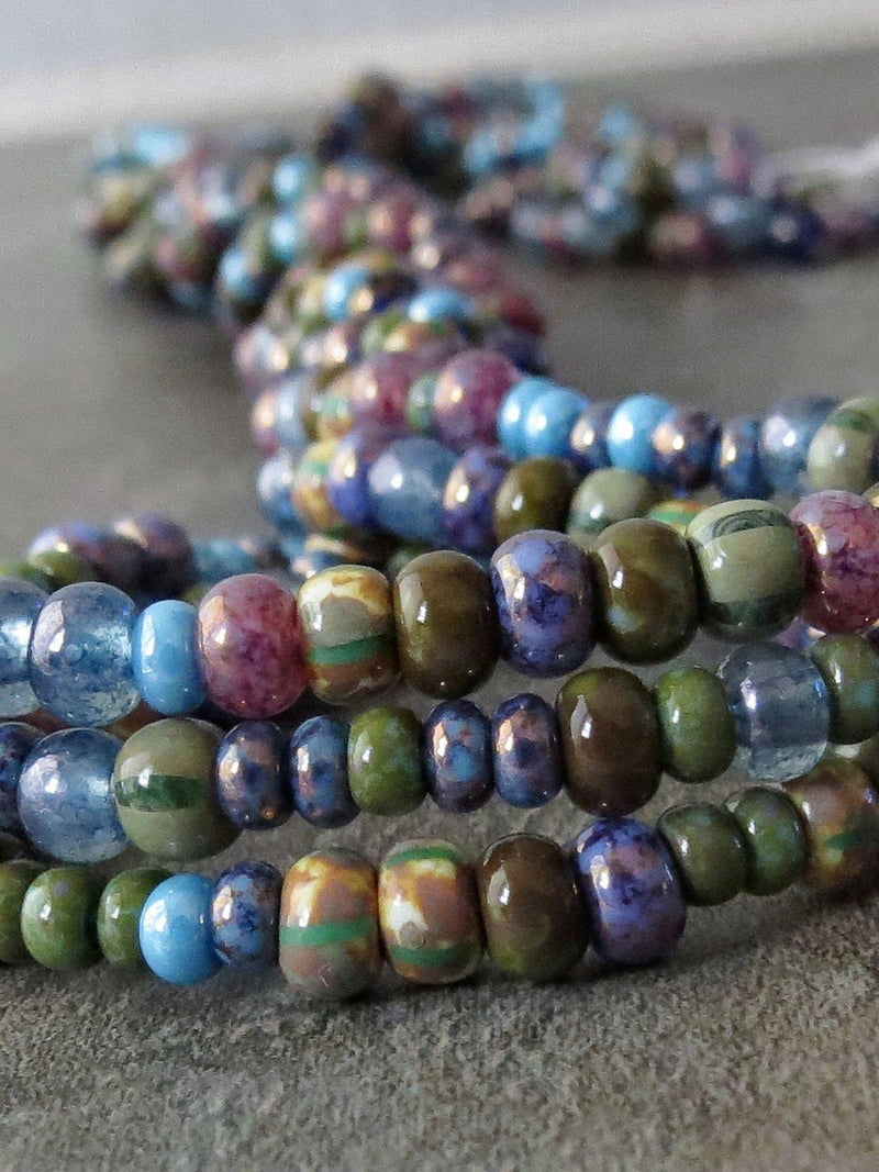 Bifrost 6/0 Czech Glass Picasso Seed Bead Mix :  Ten inch Strand Purple Blue Pink Striped seeds bulk