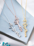 Sterling Silver Birth Flower Necklace: Personalized Floral Name Jewelry birthday flower