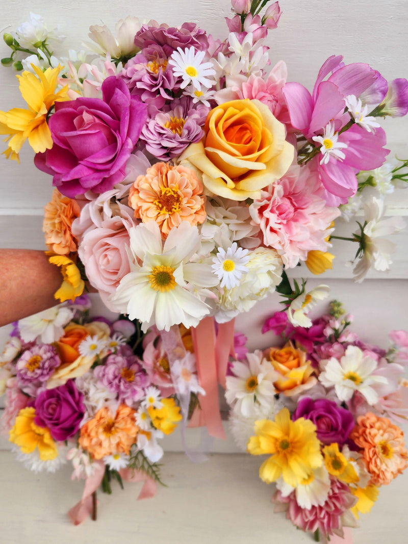 Sorbet Sunset colourful faux Wedding flower bouquets. Bouquet