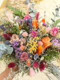 Dried Rose mixed Wildflowers Bouquet / Dried flowers Wedding bouquet / Neutral colorful bouquet with eucalyptus greenery silk flower