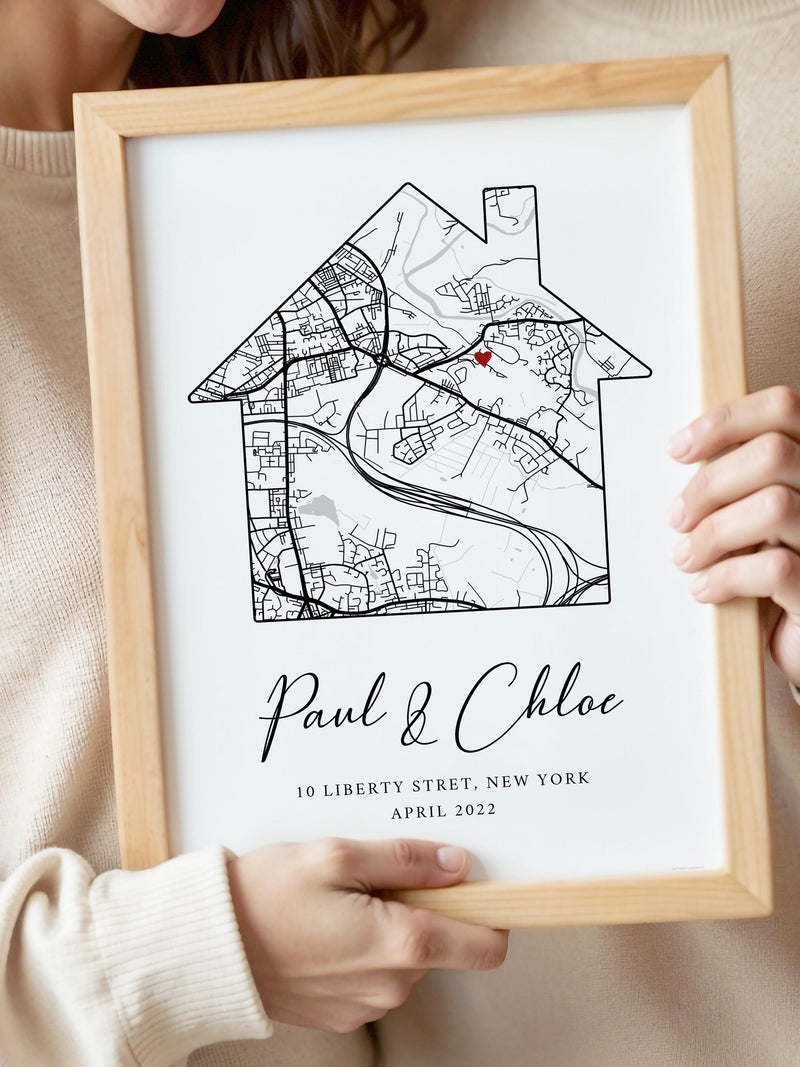 New Home Gift, Personalised Home Print, Housewarming Gift, First Home, New Home Map Print, Moving Gift, Christmas Gift, CP house warming flower