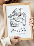 New Home Gift, Personalised Home Print, Housewarming Gift, First Home, New Home Map Print, Moving Gift, Christmas Gift, CP house warming flower